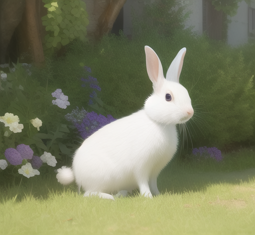 外にいる真っ白なウサギのイラスト