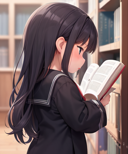 赤面して本を読んでいる女の子