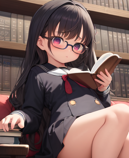 たくさんの本を読んでいる女の子