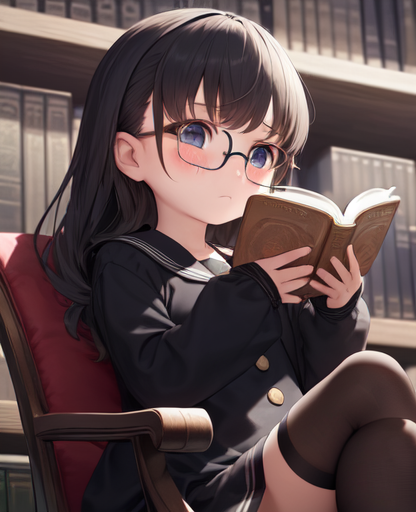 メガネをかけた読書少女