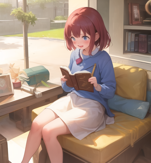 趣味の本を一人で読んでいる女学生の萌え絵