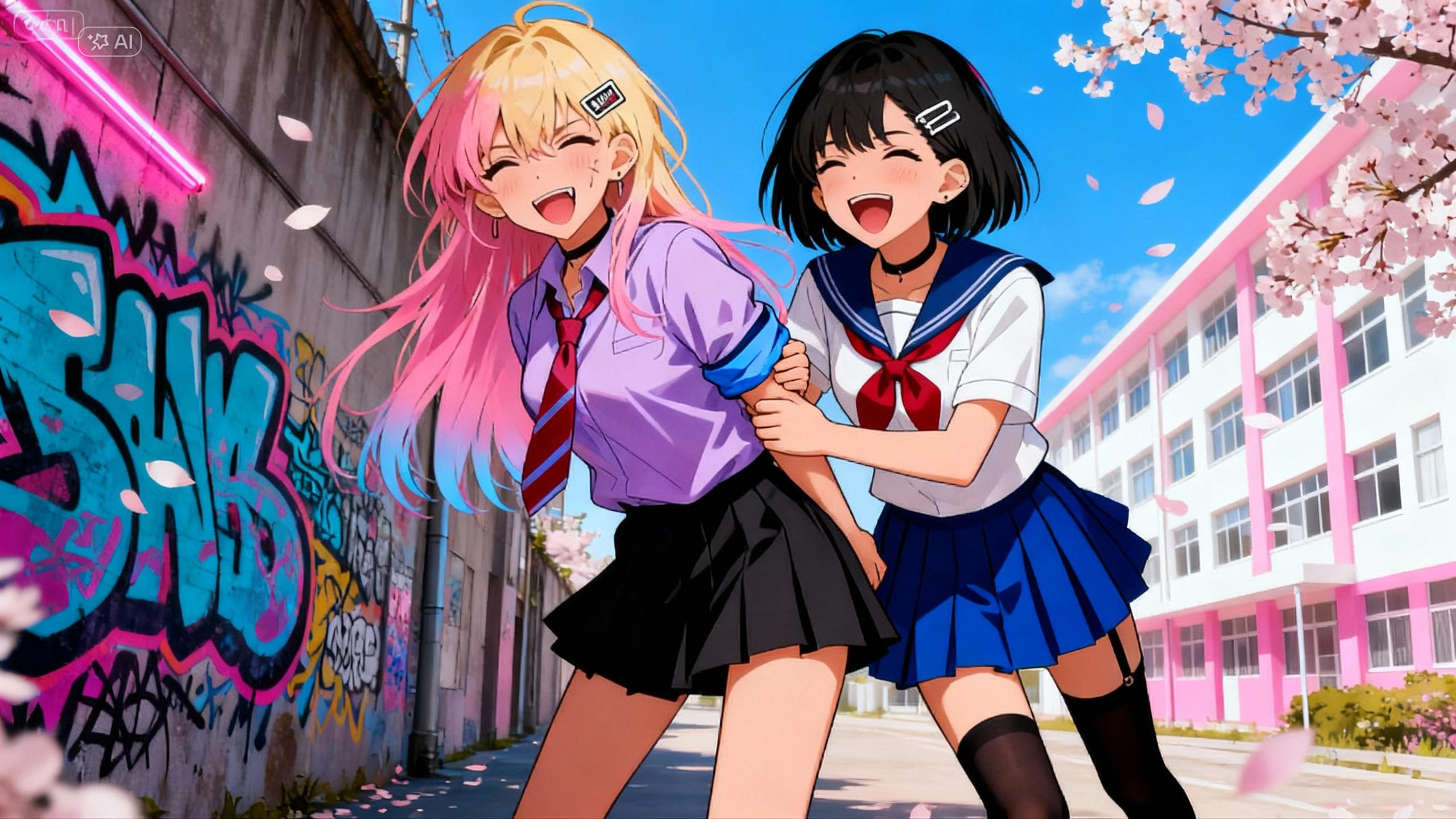 二人のヤンキー女子高生がくすぐりあう